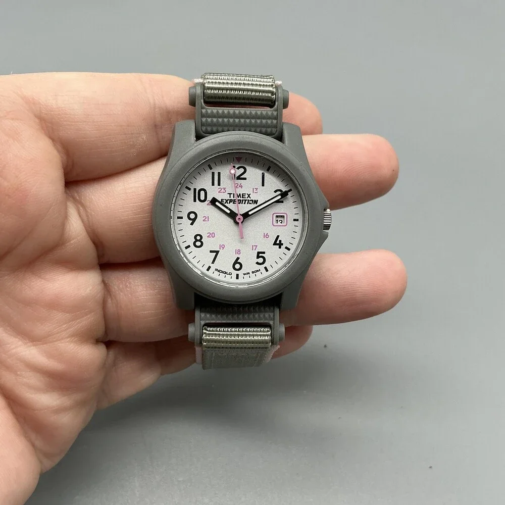 Timex Expedition T2P591 Girls Watch 33mm Gray Nylon Indiglo Date New Battery